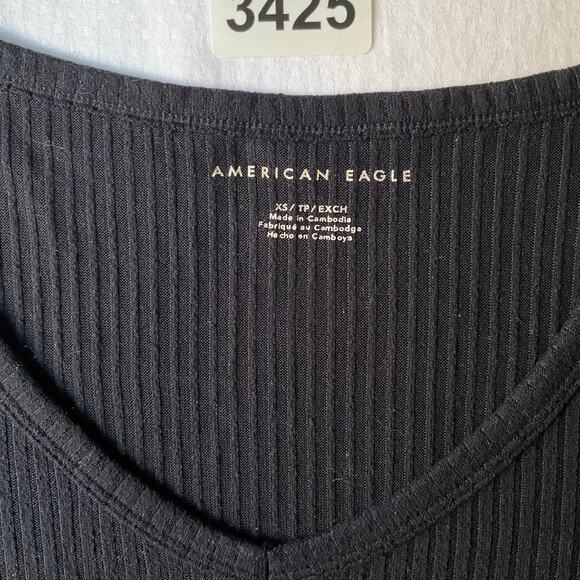 American Eagle Women Long Sleeve V-neck Stretchy Knit Blouse size XS, Black - Picture 6 of 7